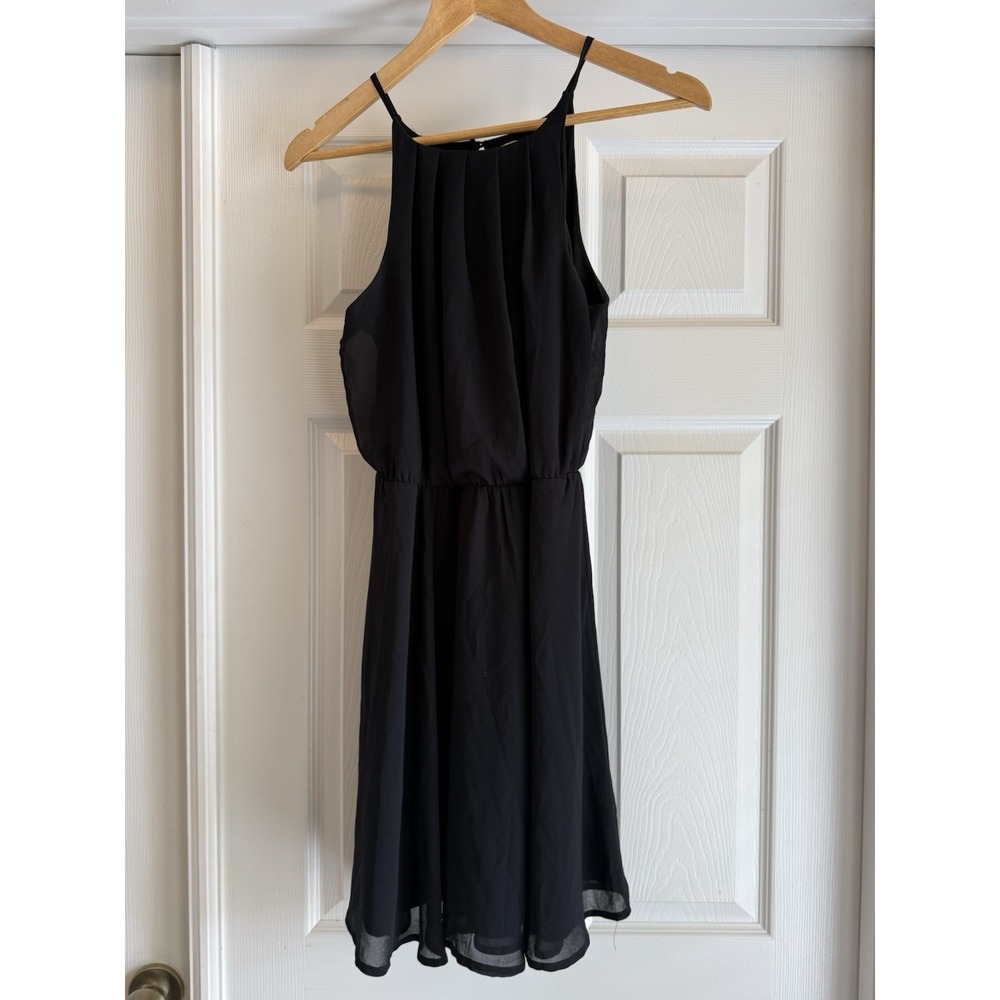 Mi Ami Halter Dress Womens Small Black Pleated Chiffon Fit & Flare Mini 31553fr